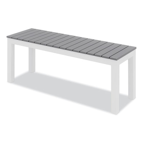 Picture of Eveleen Outdoor Dining Table Set, 55" x 35" x 29" Rectangular Table, 2 Benches, 2 Armchairs, Gray/White