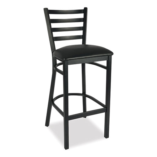 Picture of White Horse Series Barstools, Supports Up to 300 lb, 29.5" Seat Height, Black Seat/Back, Black Frame