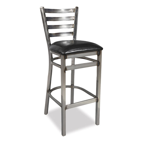 Picture of White Horse Series Barstools, Supports Up to 300 lb, 29.5" Seat Height, Black Seat, Industrial Clear-Coat Steel Back/Frame