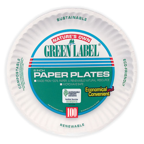 Picture of White Paper Plates, 6" dia, 100/Pack, 10 Packs/Carton