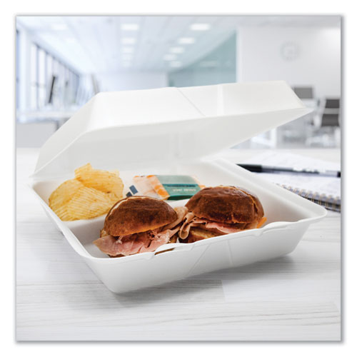 Picture of Foam Hinged Lid Containers, 3-Compartment, 9.25 x 9.5 x 3, White, 200/Carton