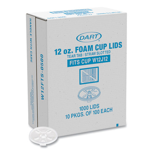 Picture of Lids for Foam Cups and Containers, Fits 12 oz Cups, Translucent, 1,000/Carton