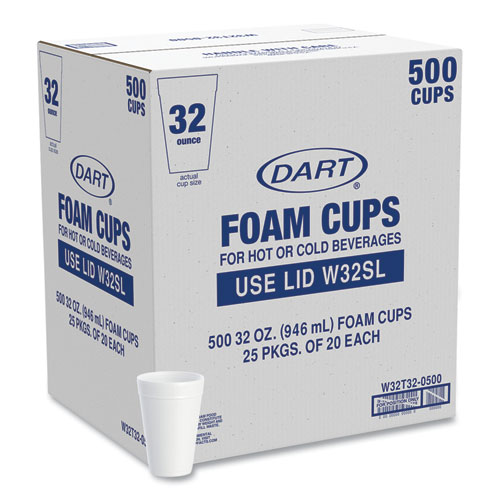 Picture of Foam Drink Cups, 32 oz, White, 25/Bag, 20 Bags/Carton