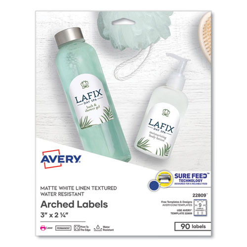 Picture of Textured Arched Print-to-the-Edge Labels, Laser Printers, 3 x 2.25, White, 9/Sheet, 10 Sheets/Pack