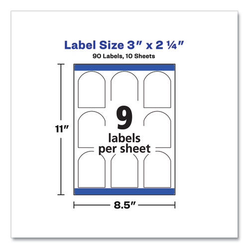 Picture of Textured Arched Print-to-the-Edge Labels, Laser Printers, 3 x 2.25, White, 9/Sheet, 10 Sheets/Pack