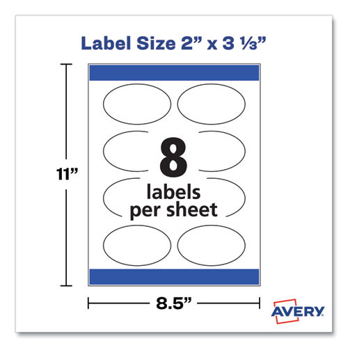 Picture of Oval Print-to-the-Edge Labels, 2 x 3.33, White, 8/Sheet, 10 Sheets/Pack