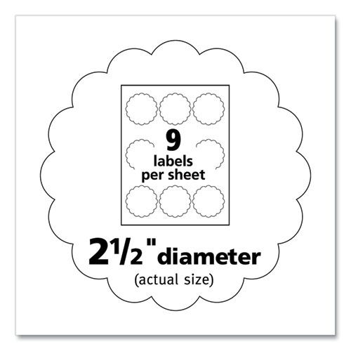 Picture of Print-to-the Edge Labels w/Scalloped Edge, 2 1/2" dia, Pearl Ivory, 72/PK