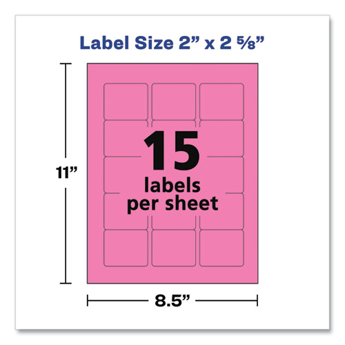 Picture of Printable Color Labels with Sure Feed and Easy Peel, 2 x 2.63, Assorted Colors, 15/Sheet, 10 Sheets/Pack