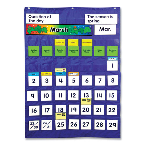 Picture of Complete Calendar and Weather Pocket Chart, 51 Pockets, 26 x 37.25, Blue