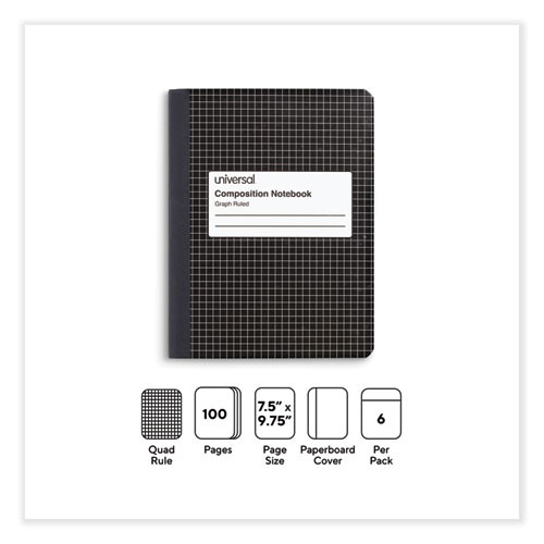 Picture of Quad Rule Composition Book, Quadrille Rule (4 sq/in), Black Marble Cover, (100) 9.75 x 7.5 Sheets, 6/Pack