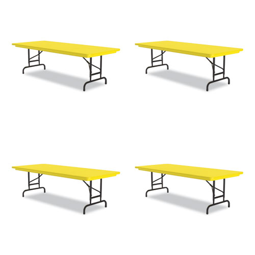 Picture of Adjustable Folding Tables, Rectangular, 72" x 30" x 22" to 32", Yellow Top, Black Legs, 4/Pallet