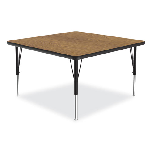 Picture of Adjustable Activity Tables, Square, 48" x 48" x 19" to 29", Medium Oak Top, Black Legs, 4/Pallet
