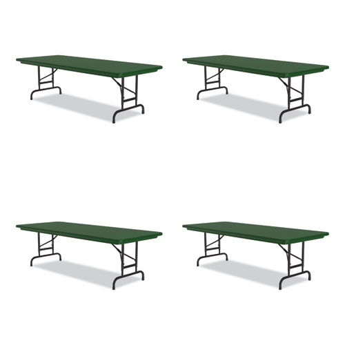 Picture of Adjustable Folding Tables, Rectangular, 72" x 30" x 22" to 32", Green Top, Black Base, 4/Pallet