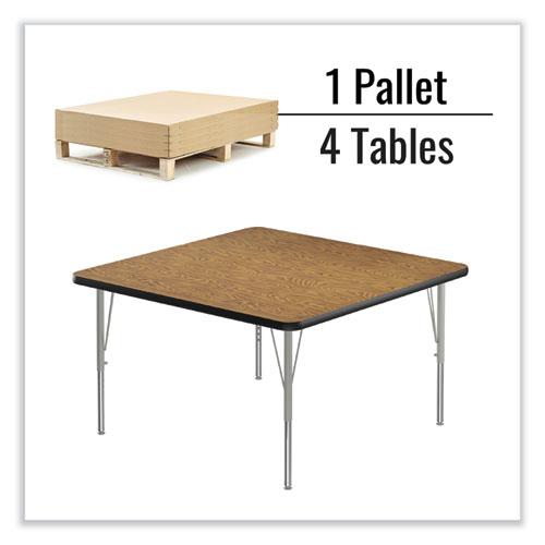 Picture of Adjustable Activity Tables, Square, 48" x 48" x 19" to 29", Medium Oak Top, Silver Legs, 4/Pallet
