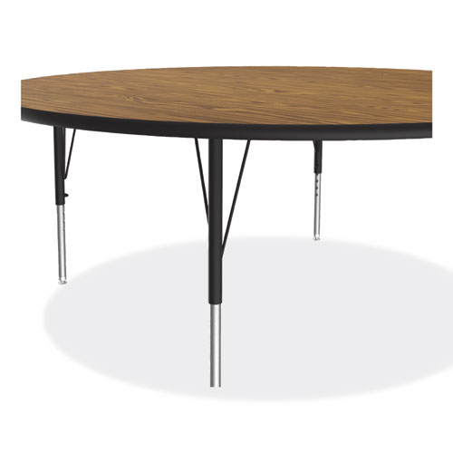 Picture of Height Adjustable Activity Tables, Round, 60" x 19" to 29", Medium Oak Top, Black Legs, 4/Pallet