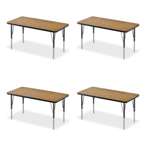 Picture of Adjustable Activity Table, Rectangular, 48" x 24" x 19" to 29", Medium Oak Top, Black Legs, 4/Pallet