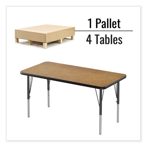 Picture of Adjustable Activity Table, Rectangular, 48" x 24" x 19" to 29", Medium Oak Top, Black Legs, 4/Pallet