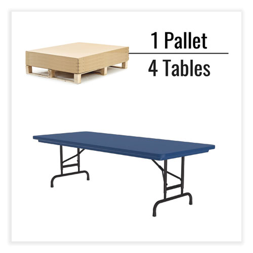 Picture of Adjustable Folding Tables, Rectangular, 72" x 30" x 22" to 32", Blue Top, Black Legs, 4/Pallet