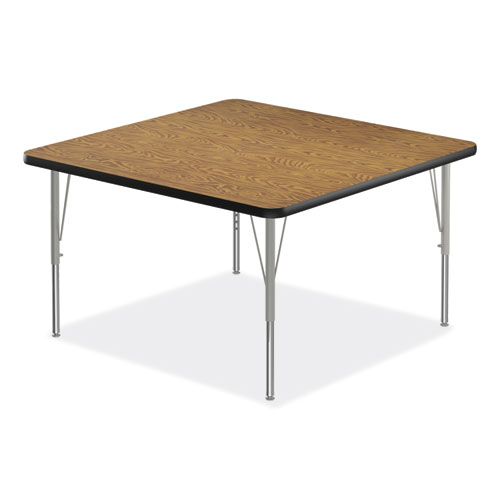 Picture of Adjustable Activity Tables, Square, 48" x 48" x 19" to 29", Medium Oak Top, Silver Legs, 4/Pallet