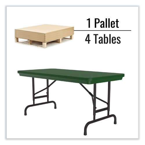 Picture of Adjustable Folding Table, Rectangular, 48" x 24" x 22" to 32", Green Top, Black Legs, 4/Pallet