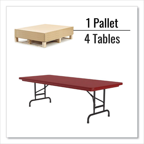 Picture of Adjustable Folding Tables, Rectangular, 72" x 30" x 22" to 32", Red Top, Black Base, 4/Pallet
