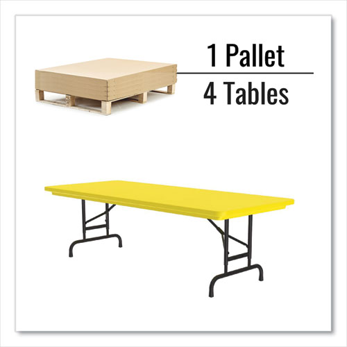 Picture of Adjustable Folding Tables, Rectangular, 60" x 30" x 22" to 32", Yellow Top, Black Legs, 4/Pallet