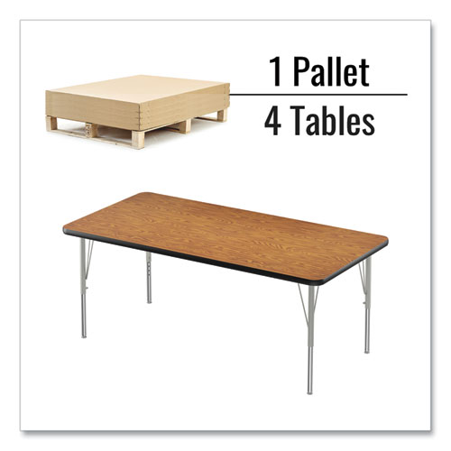 Picture of Adjustable Activity Table, Rectangular, 60" x 30" x 19" to 29", Medium Oak Top, Black Legs, 4/Pallet