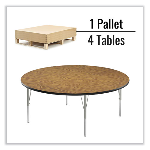 Picture of Height Adjustable Activity Tables, Round, 60" x 19" to 29", Medium Oak Top, Gray Legs, 4/Pallet