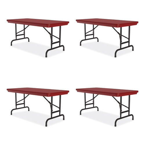 Picture of Adjustable Folding Table, Rectangular, 48" x 24" x 22" to 32", Red Top, Black Legs, 4/Pallet