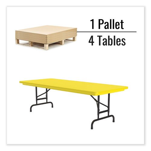 Picture of Adjustable Folding Tables, Rectangular, 72" x 30" x 22" to 32", Yellow Top, Black Legs, 4/Pallet