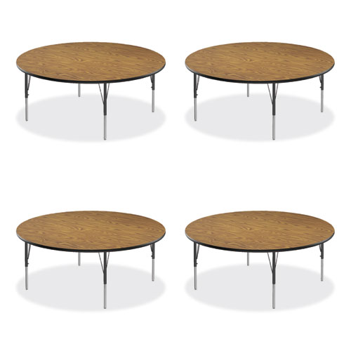 Picture of Height Adjustable Activity Tables, Round, 60" x 19" to 29", Medium Oak Top, Black Legs, 4/Pallet