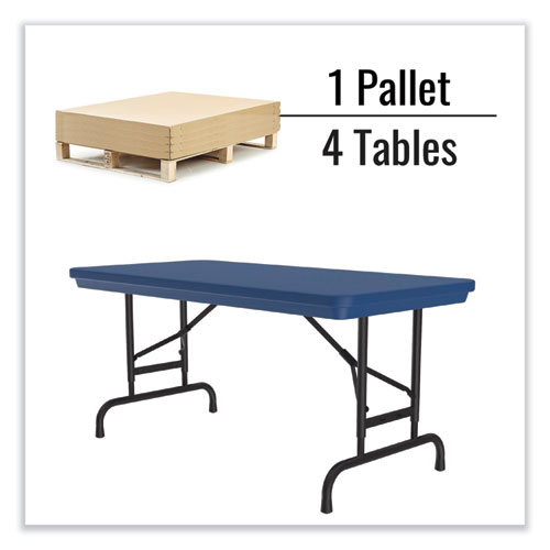 Picture of Adjustable Folding Table, Rectangular, 48" x 24" x 22" to 32", Blue Top, Black Legs, 4/Pallet