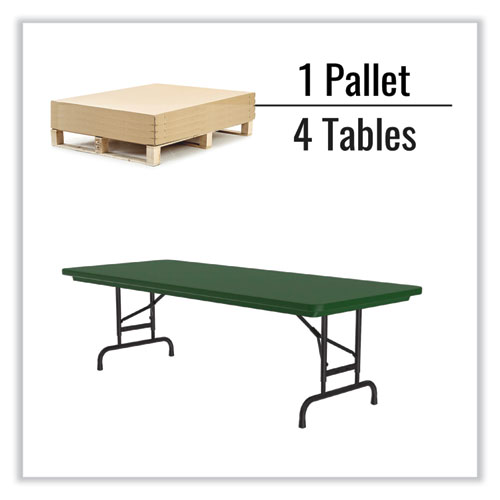 Picture of Adjustable Folding Tables, Rectangular, 72" x 30" x 22" to 32", Green Top, Black Base, 4/Pallet