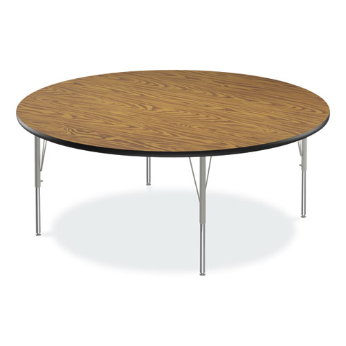 Picture of Height Adjustable Activity Tables, Round, 60" x 19" to 29", Medium Oak Top, Gray Legs, 4/Pallet