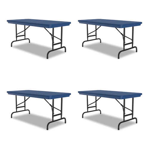 Picture of Adjustable Folding Table, Rectangular, 48" x 24" x 22" to 32", Blue Top, Black Legs, 4/Pallet