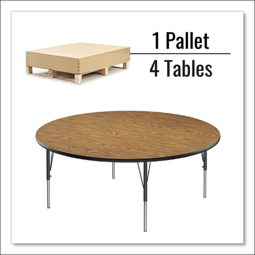 Picture of Height Adjustable Activity Tables, Round, 60" x 19" to 29", Medium Oak Top, Black Legs, 4/Pallet