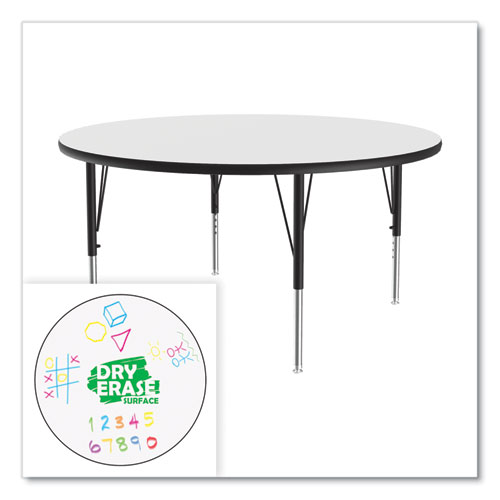 Picture of Dry Erase Markerboard Activity Tables, Round, 42" x 19" to 29", White Top, Black Legs, 4/Pallet