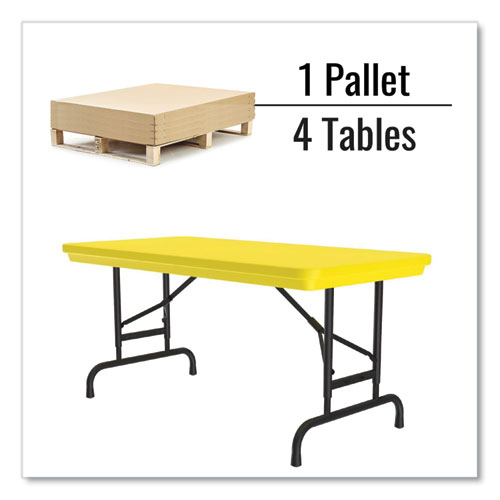 Picture of Adjustable Folding Table, Rectangular, 48" x 24" x 22" to 32", Yellow Top, Black Legs, 4/Pallet