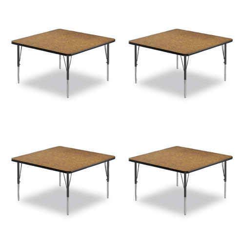 Picture of Adjustable Activity Tables, Square, 48" x 48" x 19" to 29", Medium Oak Top, Black Legs, 4/Pallet