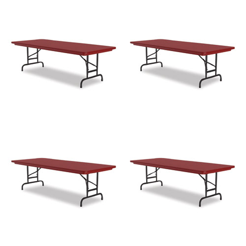 Picture of Adjustable Folding Tables, Rectangular, 60" x 30" x 22" to 32", Red Top, Black Legs, 4/Pallet