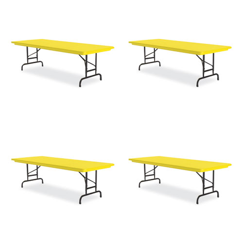 Picture of Adjustable Folding Tables, Rectangular, 60" x 30" x 22" to 32", Yellow Top, Black Legs, 4/Pallet