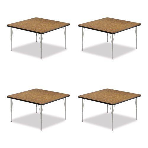 Picture of Adjustable Activity Tables, Square, 48" x 48" x 19" to 29", Medium Oak Top, Silver Legs, 4/Pallet