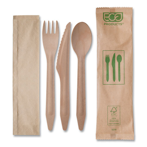 Picture of Wood Cutlery, Fork/Knife/Spoon/Napkin, Natural, 500/Carton
