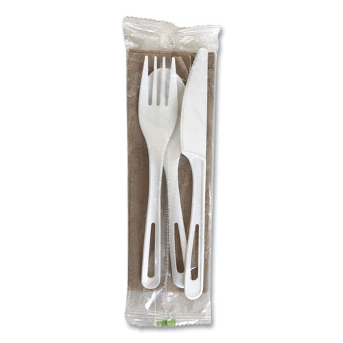 Picture of TPLA Compostable Cutlery, Fork/Knife/Spoon/Napkin, White, 250/Carton