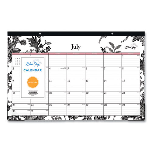 Picture of Analeis Academic Year Desk Pad Calendar, Floral Artwork, 17 x 11, White/Black/Coral Sheets, 12-Month (July-June): 2024-2025