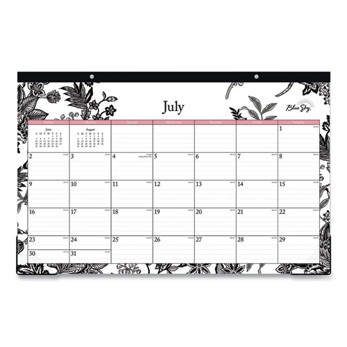 Picture of Analeis Academic Year Desk Pad Calendar, Floral Artwork, 17 x 11, White/Black/Coral Sheets, 12-Month (July-June): 2024-2025