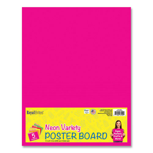 Picture of Premium Coated Poster Board, 11 x 14, Assorted Neon Colors, 5/Pack