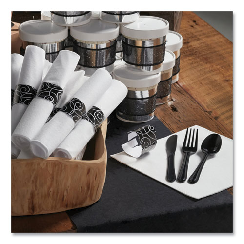 Picture of CaterWrap Heavyweight Cutlery Combo, Fork/Spoon/Knife/Napkin, Black, 100/Carton