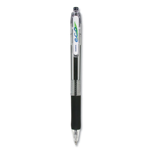 Picture of ECO Jimnie Clip Ballpoint Pen, Retractable, Medium 1 mm, Blue Ink, Clear/Black Barrel, 12/Pack