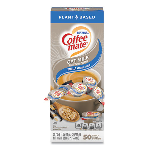 Picture of Plant-Based Oat Milk Liquid Creamers, Natural Vanilla, 0.38 oz Mini Cups, 50/Box